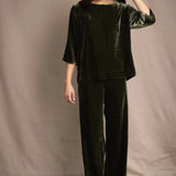Silk Velvet Bracelet Sleeve Top | Olive Green