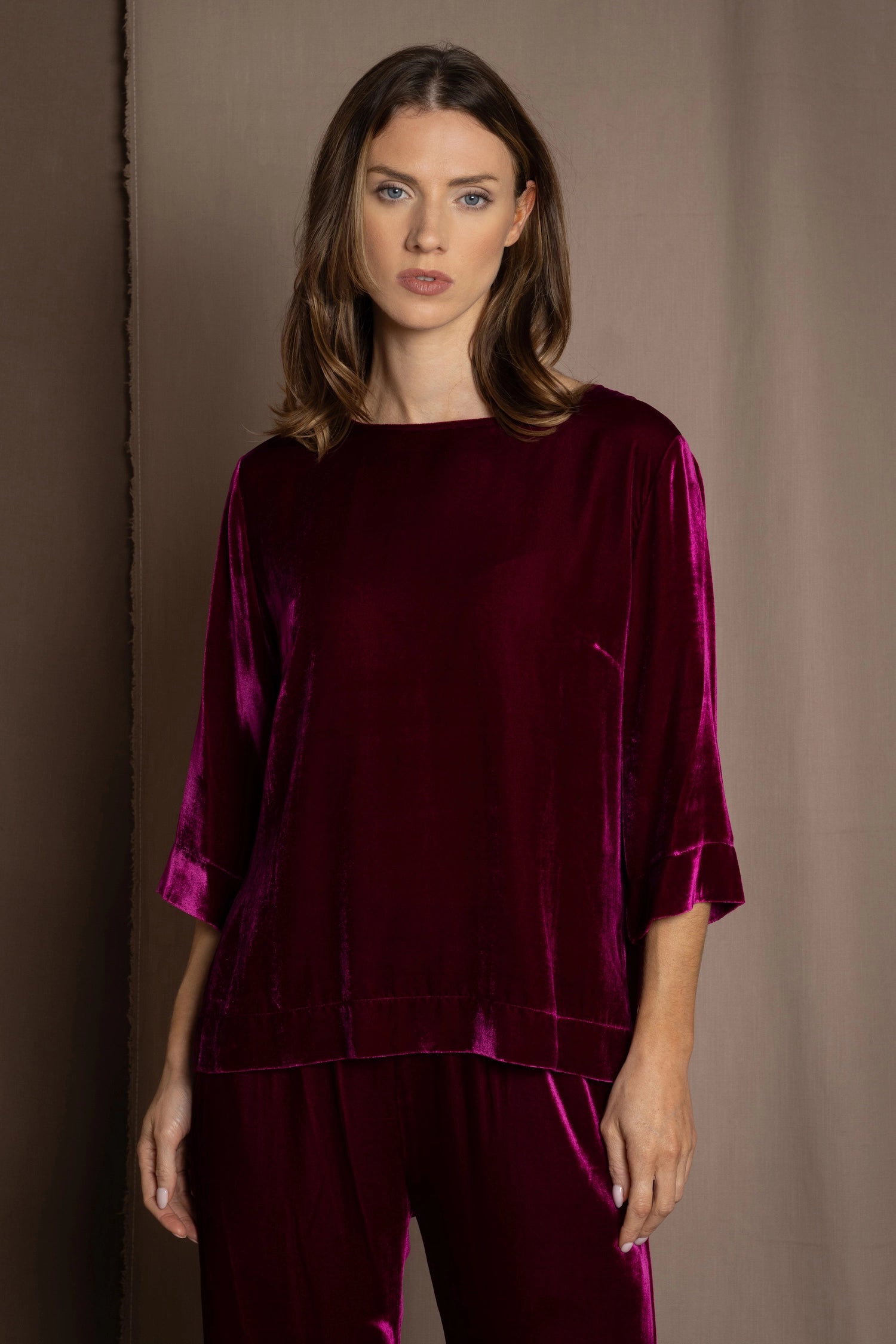 Luxury Silk Velvet Top in Magenta