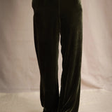 Silk Velvet Wide Trouser | Olive Green