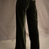 Silk Velvet Wide Trouser | Olive Green