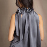 Síoda Gather Silk Halter Top | Pewter
