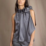 Síoda Gather Silk Halter Top | Pewter