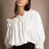 Síoda Bardot Frill Silk Top