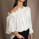 Síoda Bardot Frill Silk Top