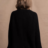 a 100% cashmere button down swing cardigan with moss stitch texture in black