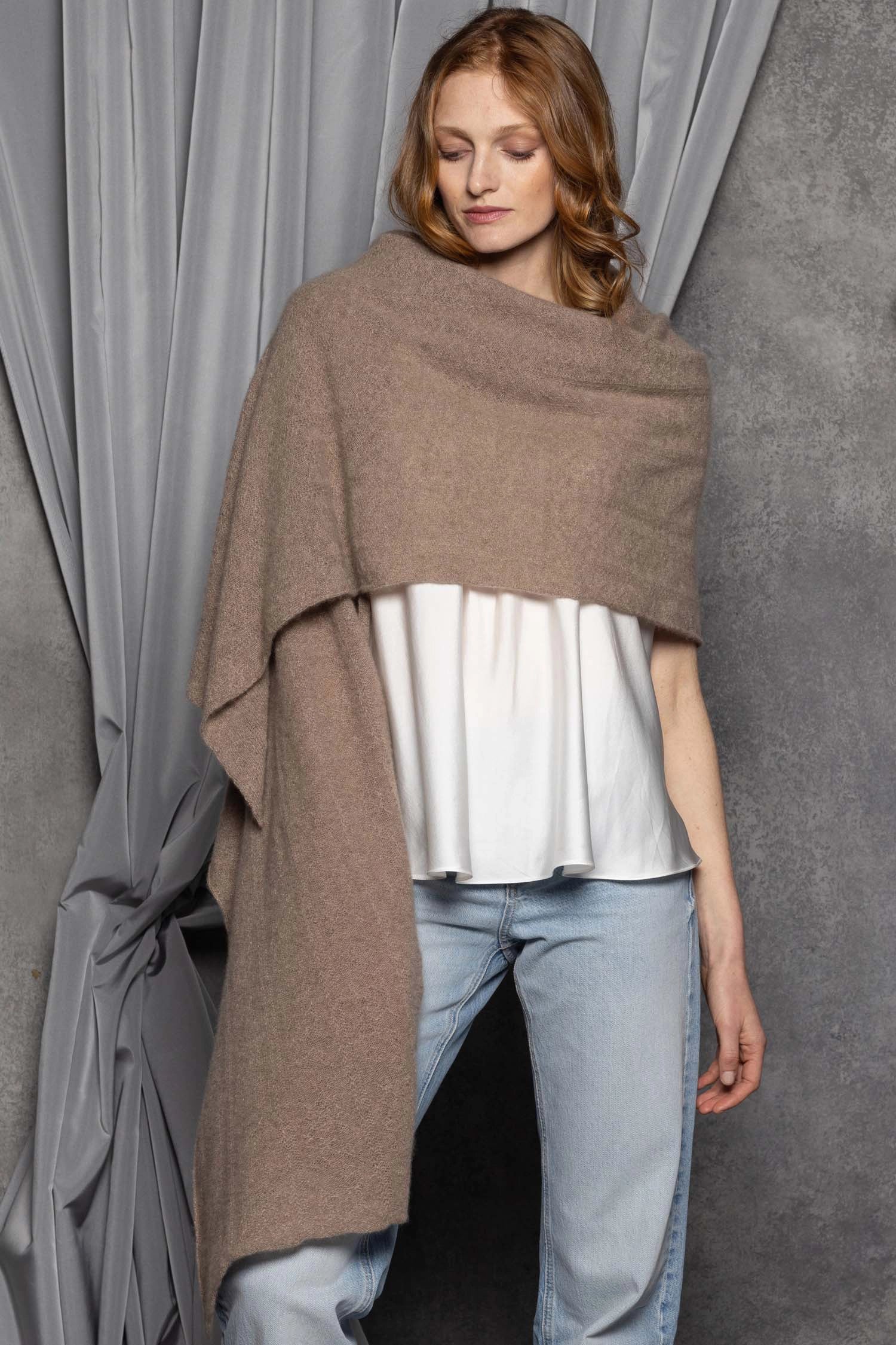 Cashmere Lace Pointelle Summer Wrap in Neutral