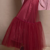 Tulle Slim Skirt | Burgundy
