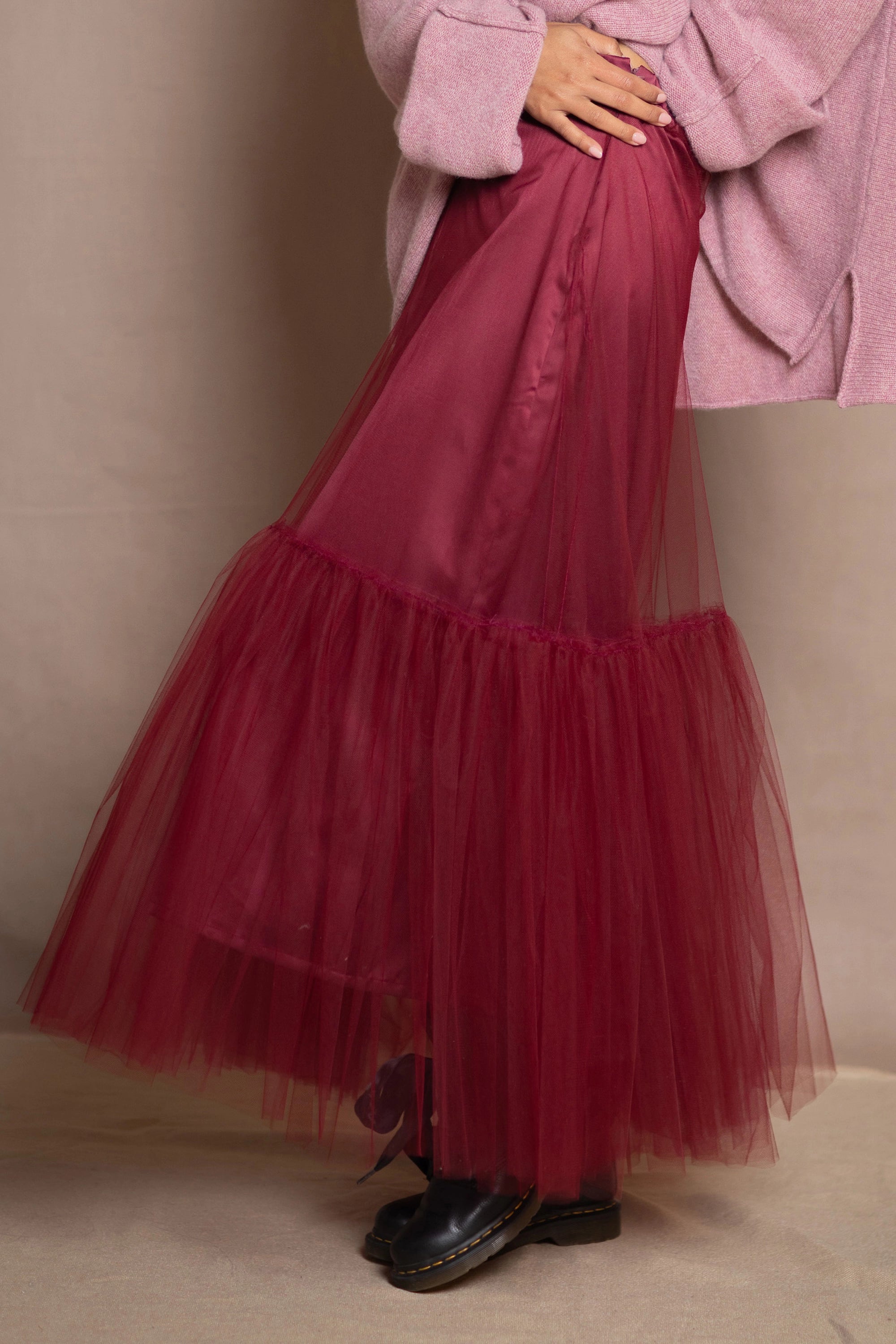 Tulle Slim Skirt | Burgundy