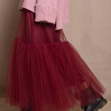 Tulle Slim Skirt | Burgundy