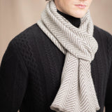 Oisín Cashmere Herringbone Scarf | Taupe/Cream/Taupe