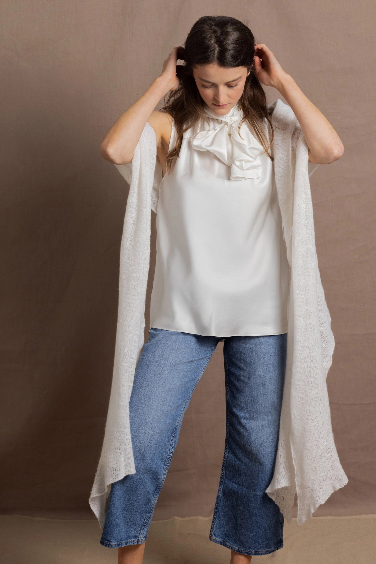 100% Cashmere Lace Wrap Shawl in White