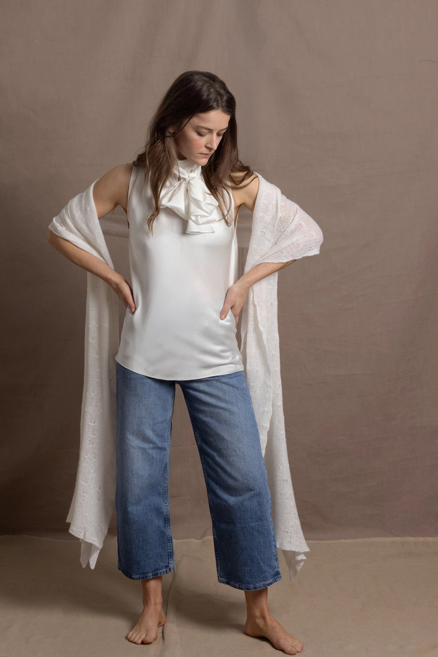 100% Cashmere Lace Wrap Shawl in White