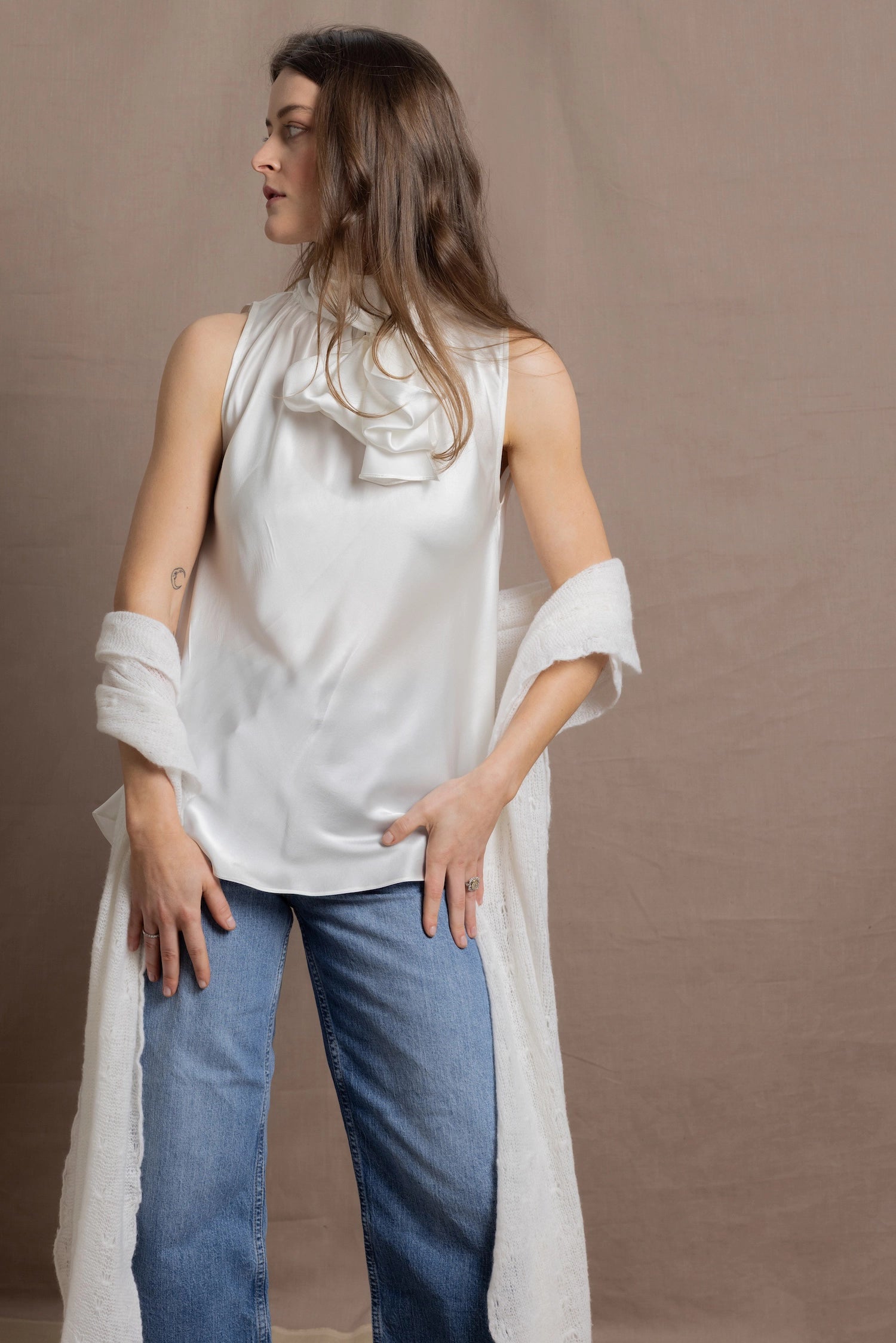 100% Cashmere Lace Wrap Shawl in White