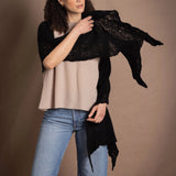 100% Cashmere Lace Wrap Shawl in Black