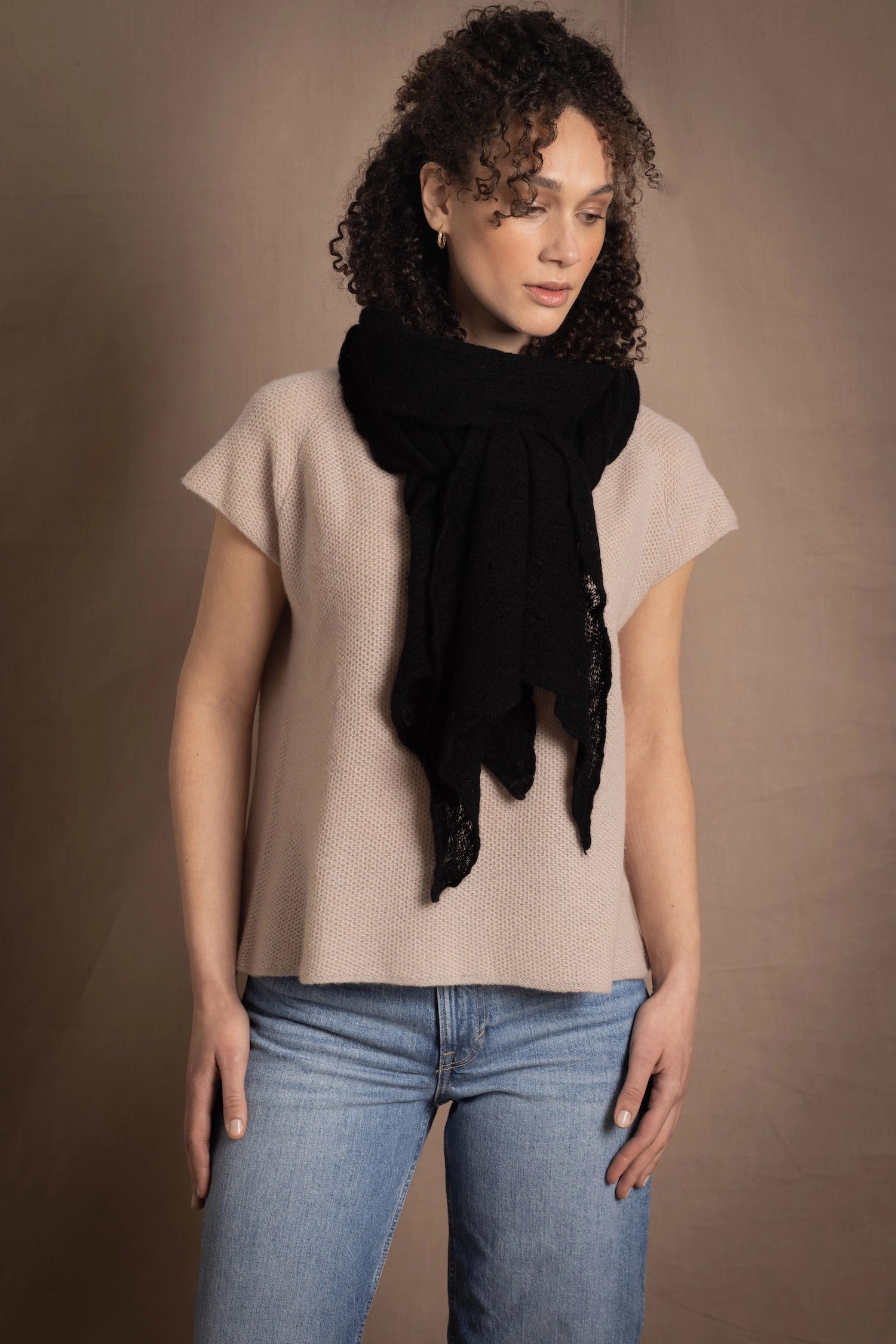100% Cashmere Lace Wrap Shawl in Black