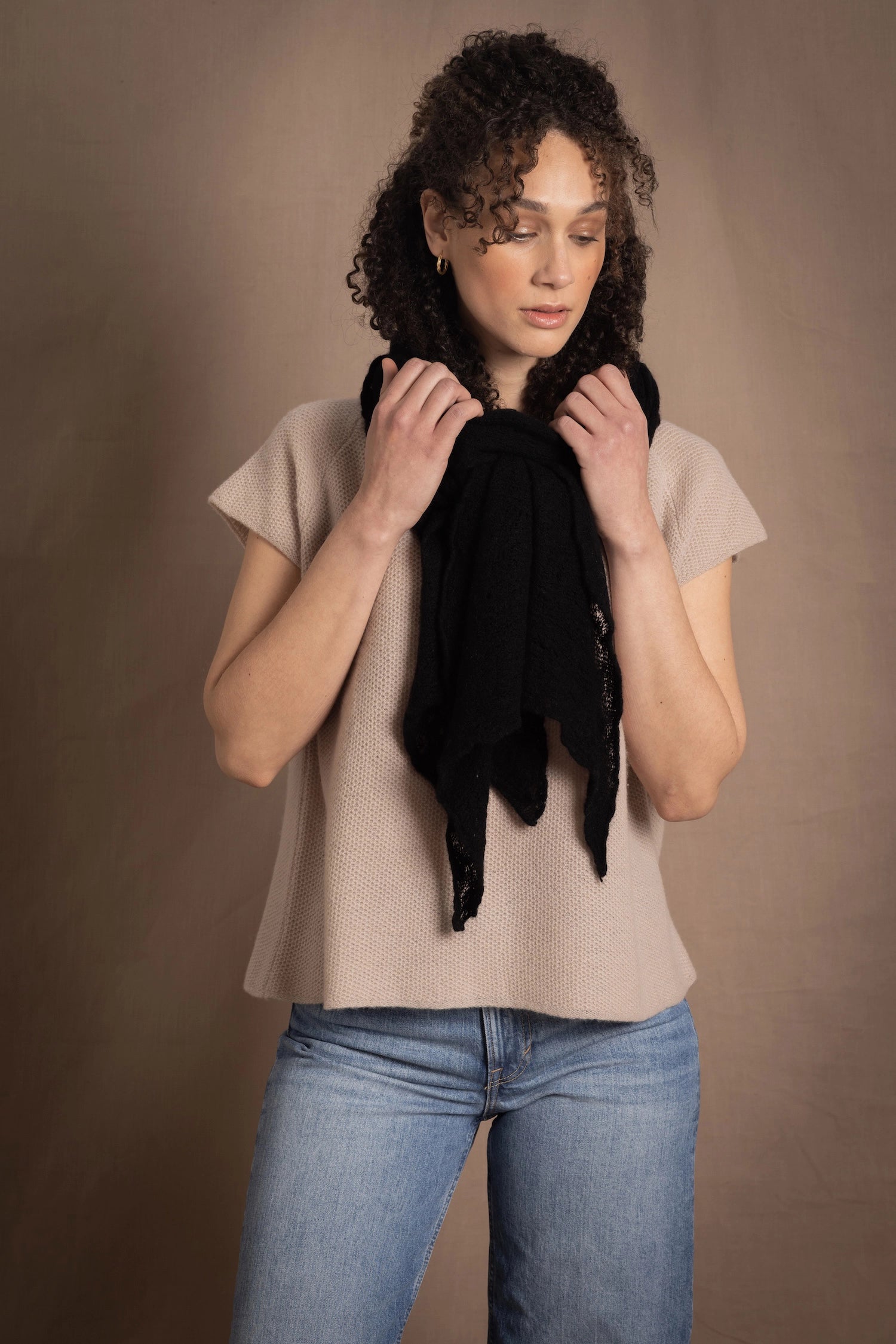 100% Cashmere Lace Wrap Shawl in Black