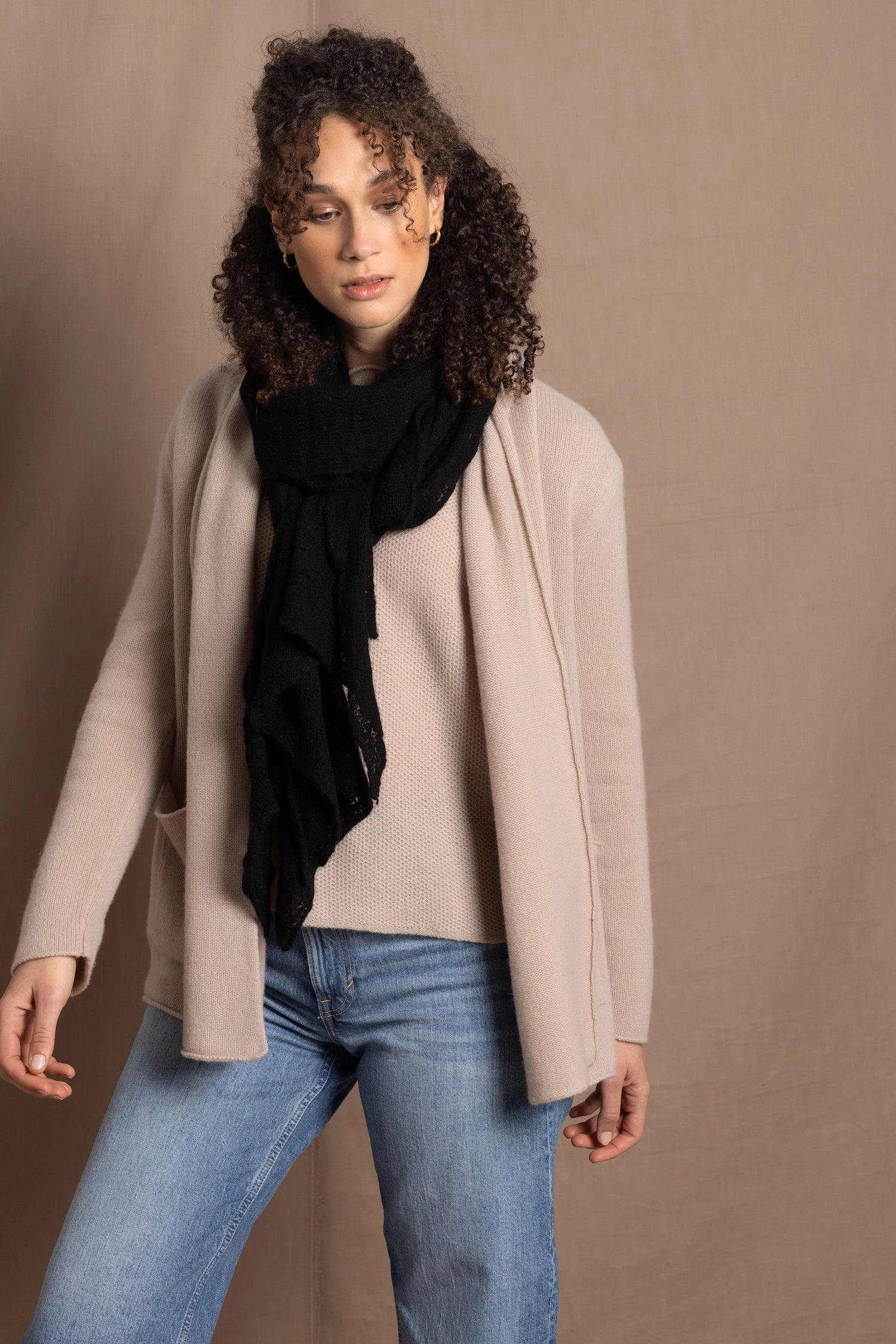 100% Cashmere Lace Wrap Shawl in Black