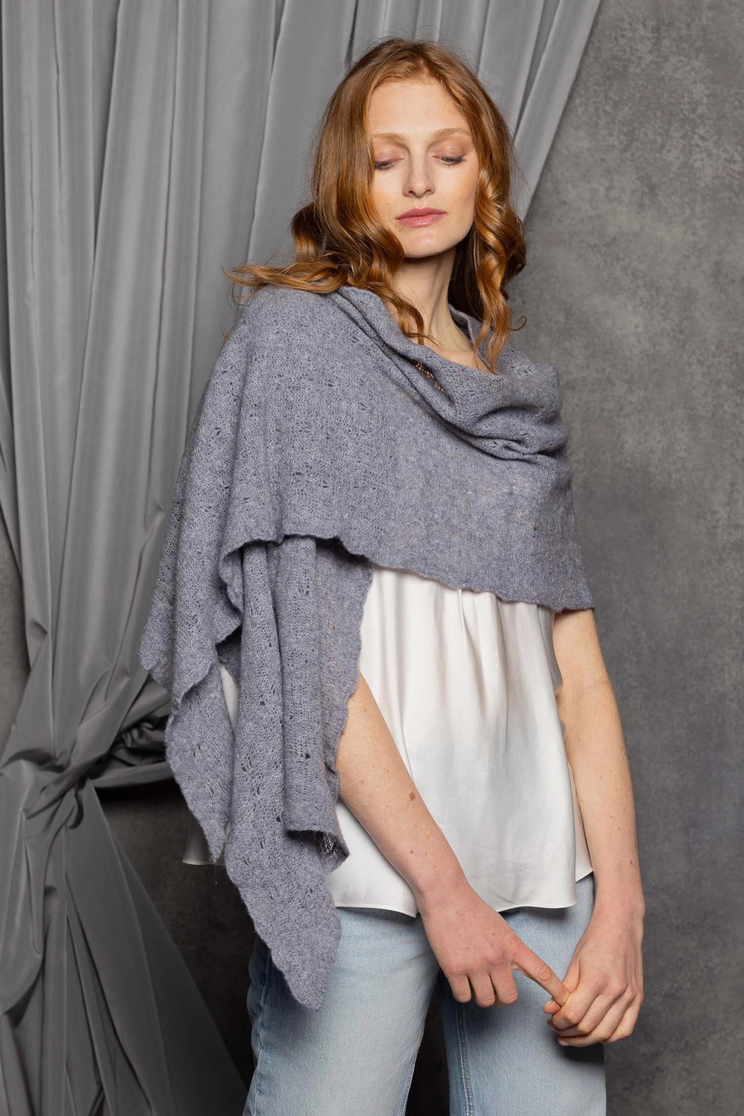 Lace Lightweight Cashmere Wrap in Grey