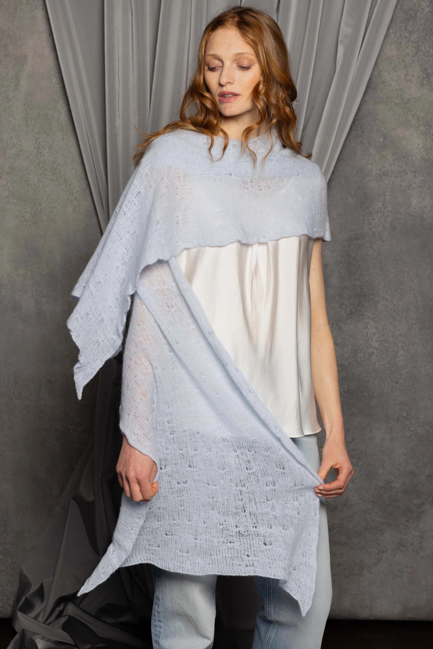 Lace Lightweight Cashmere Wrap in Pale Blue