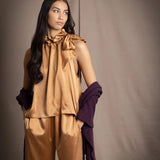 Síoda Gather Silk Halter Top | Toffee