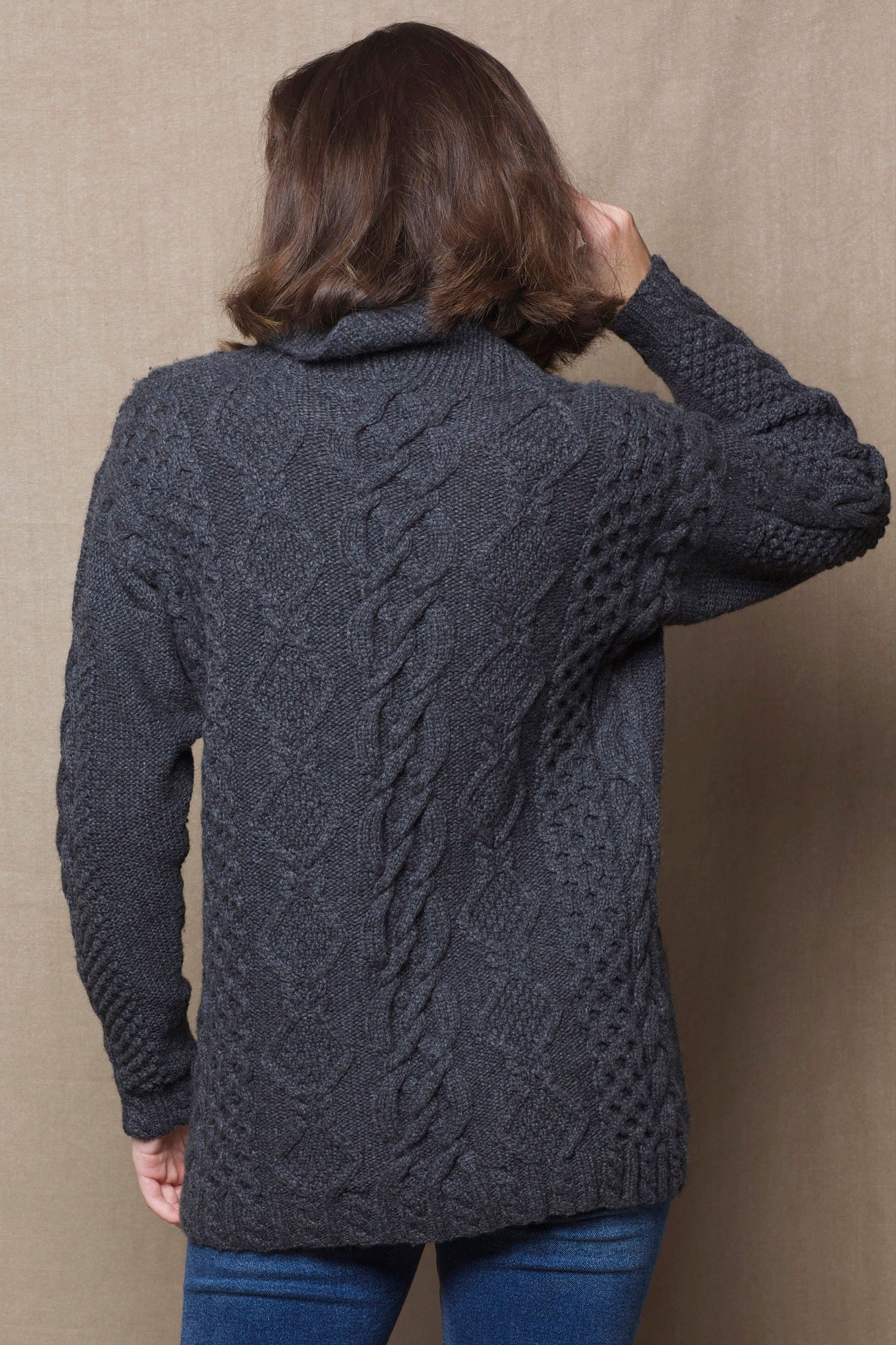 Luxury Cashmere Aran Sweater in Grey