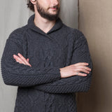 Luxury Cashmere Aran Sweater Mens in Grey