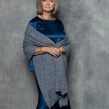 Luxury Cashmere Large Wrap Scarf in Marled Blue Grey