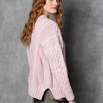 Cashmere Irish Aran Cardigan Sweater in Light Pink