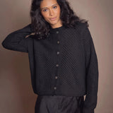 Blackberry Cashmere Aran Cardigan Sweater | Black