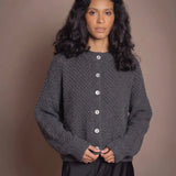 Blackberry Cashmere Aran Cardigan Sweater | Charcoal