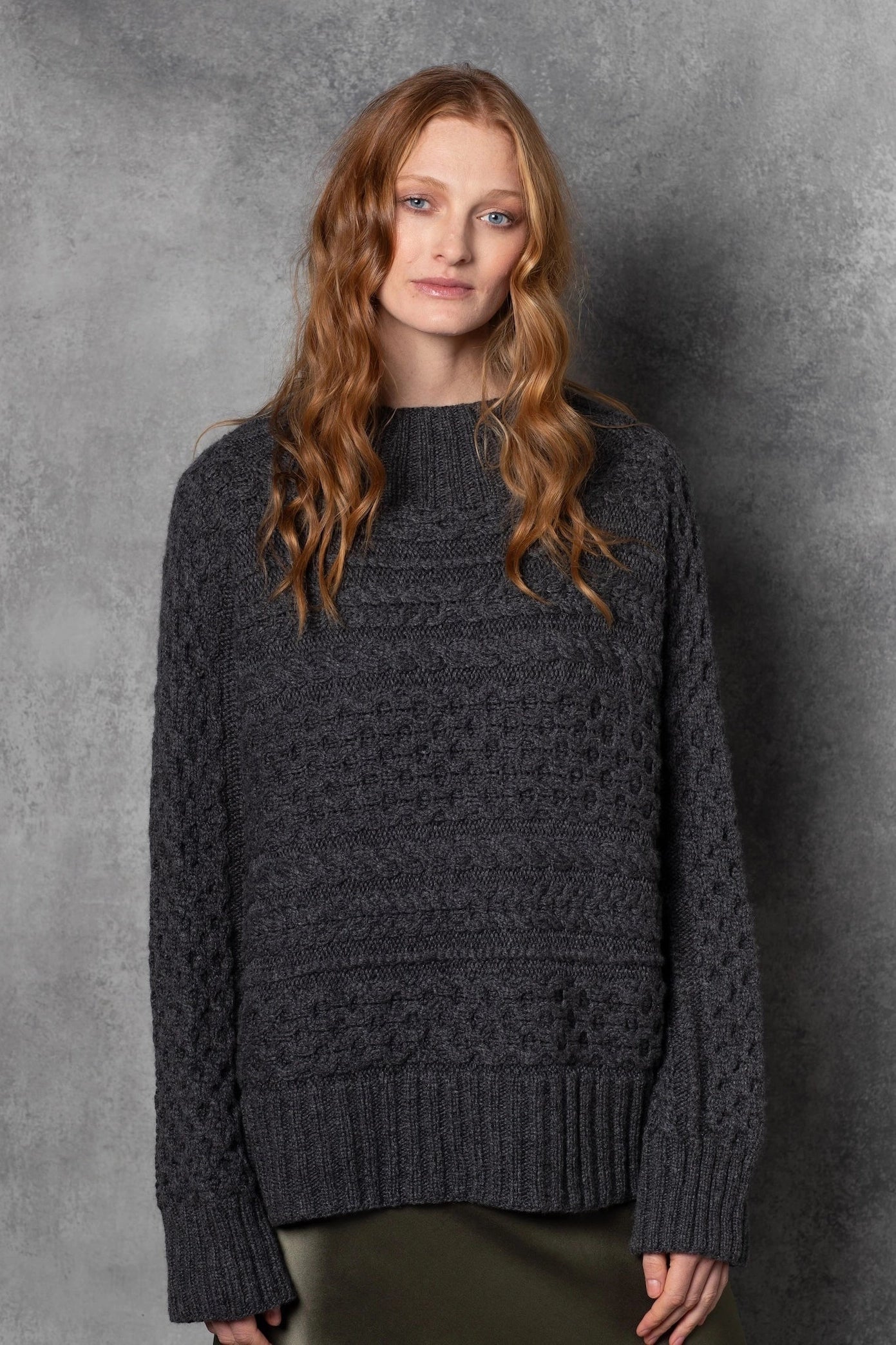 Irish Cashmere Aran Sweater in Grey