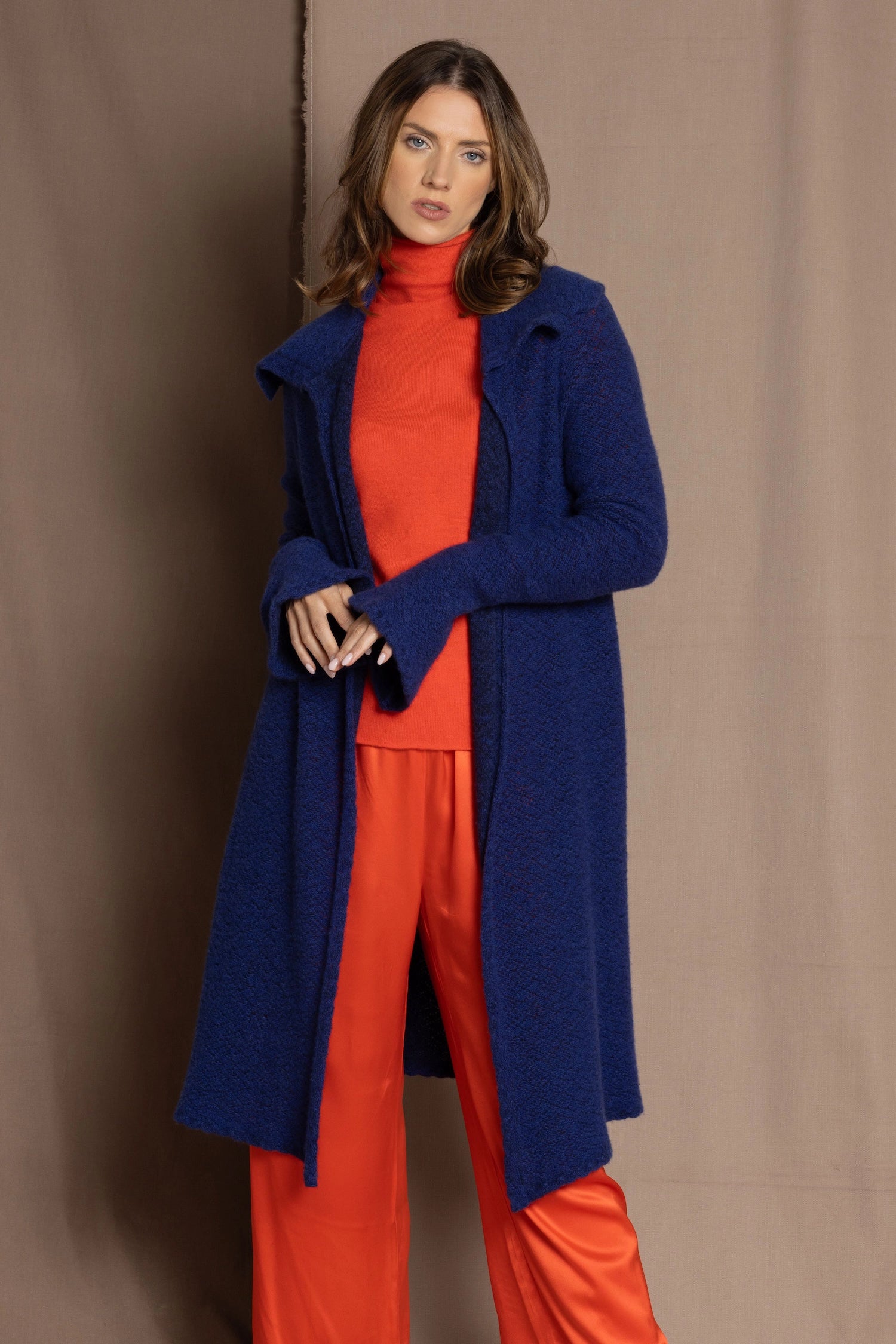 cashmere lace coat in bright blue