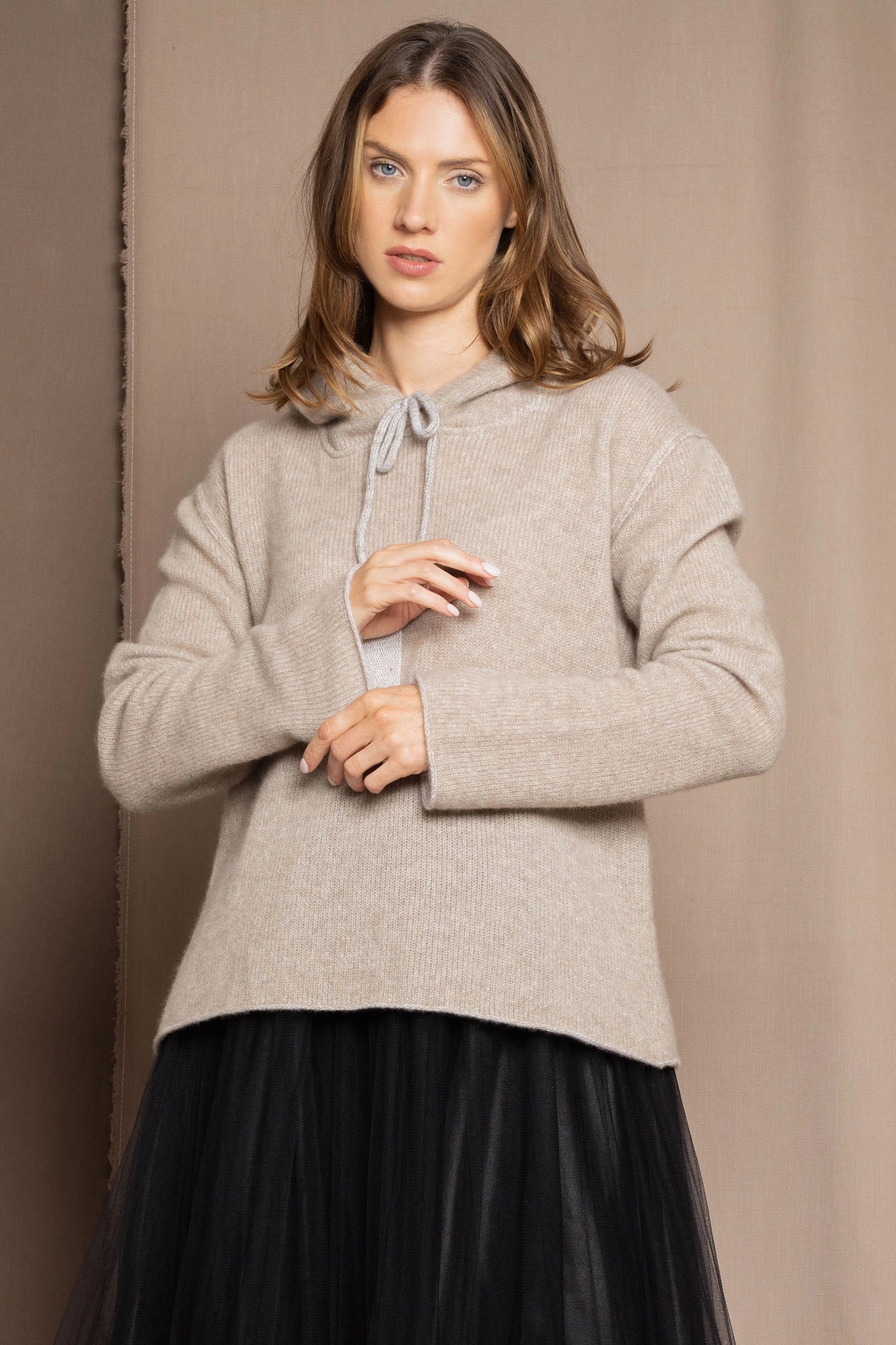 cashmere hoodie sweater in neutral