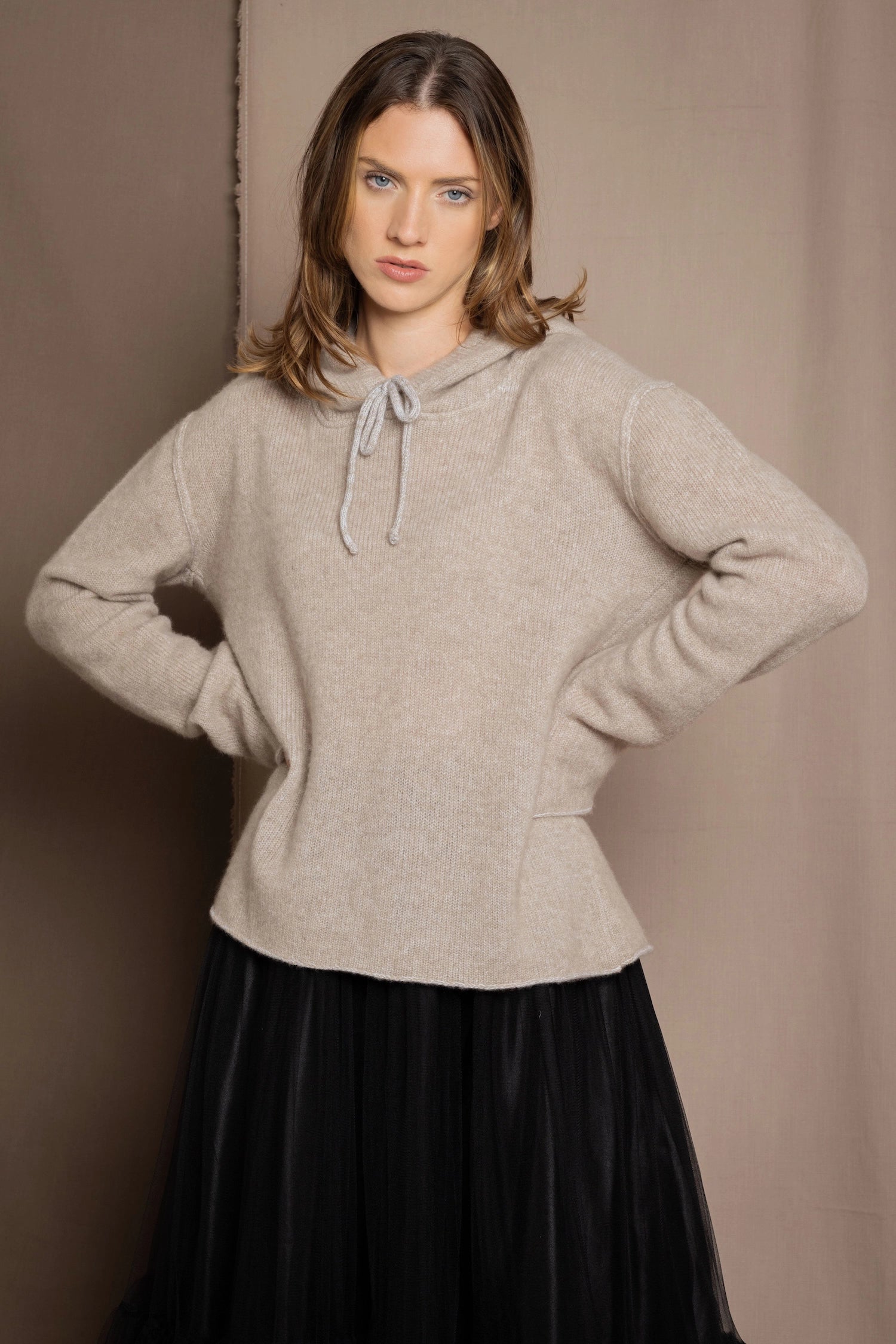 cashmere hoodie sweater in neutral
