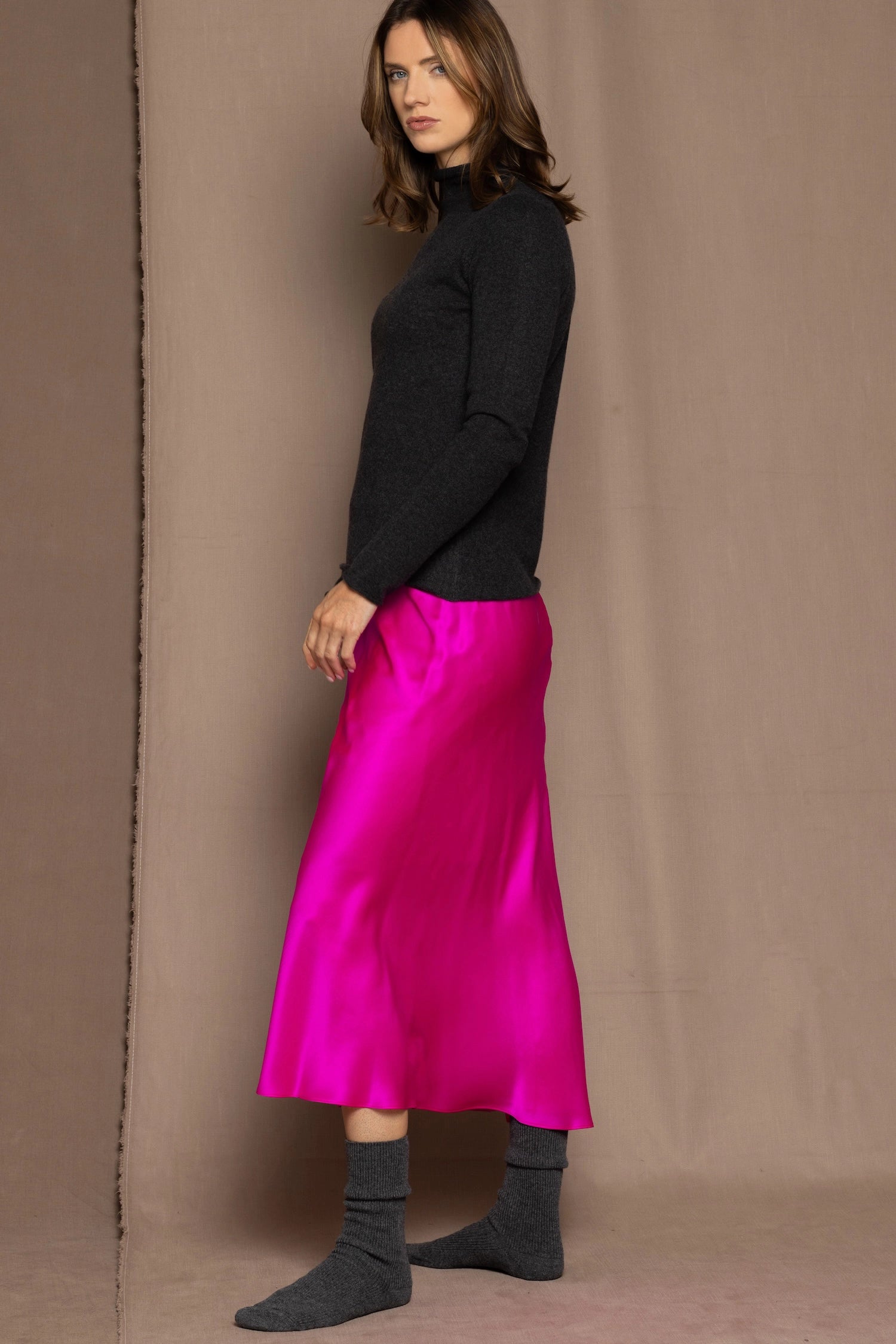 Pure Silk Skirt in Bright Pink