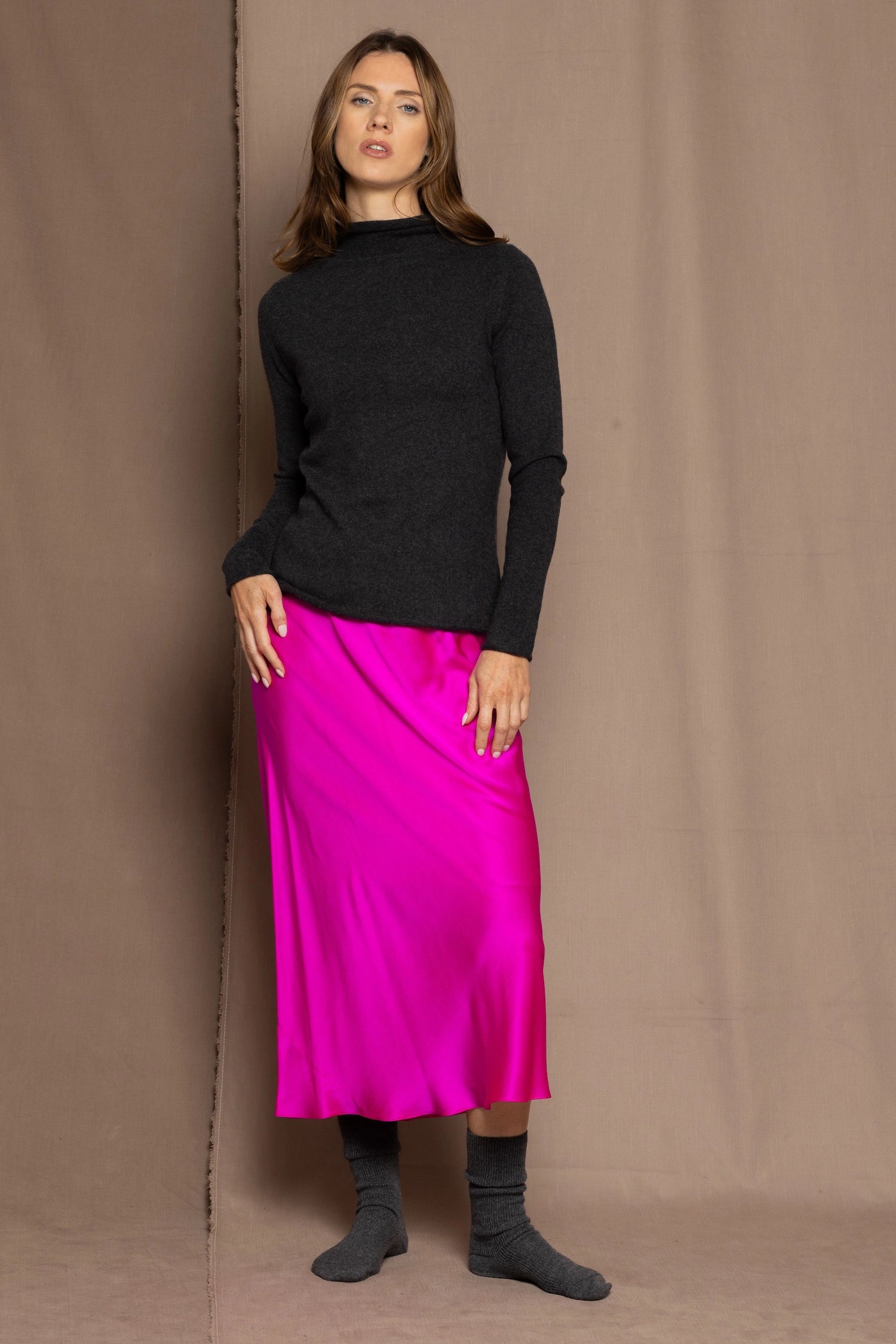 Pure Silk Skirt in Bright Pink