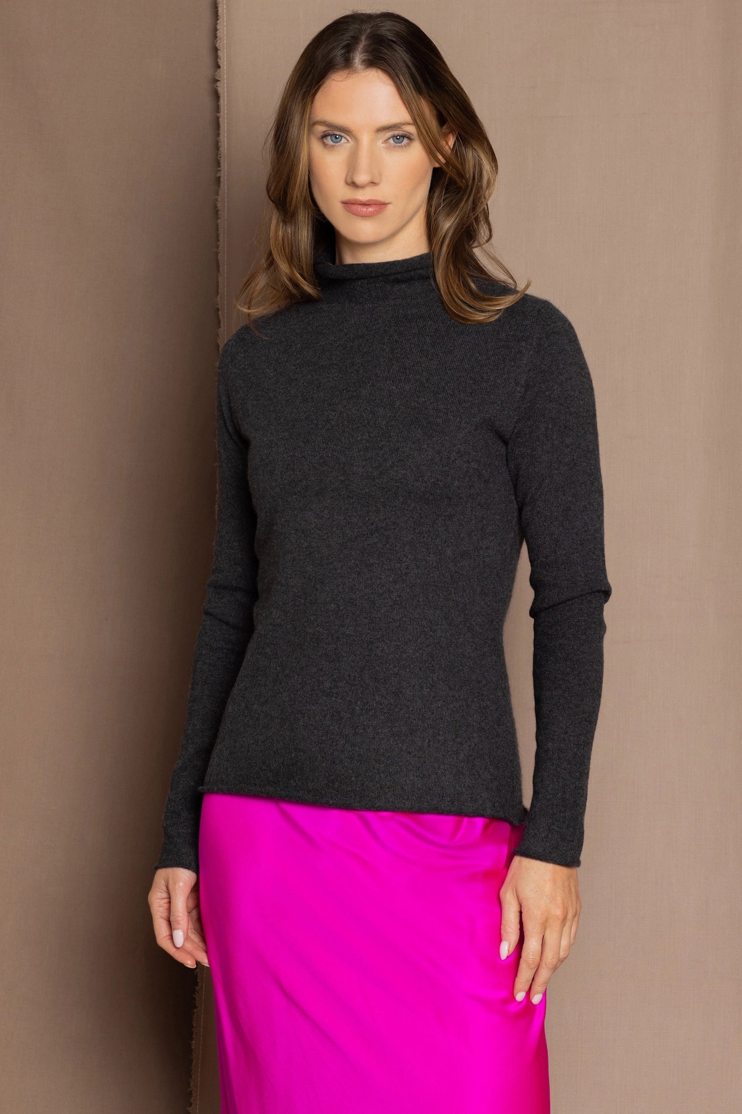 luxury cashmere turtleneck sweater in dark grey