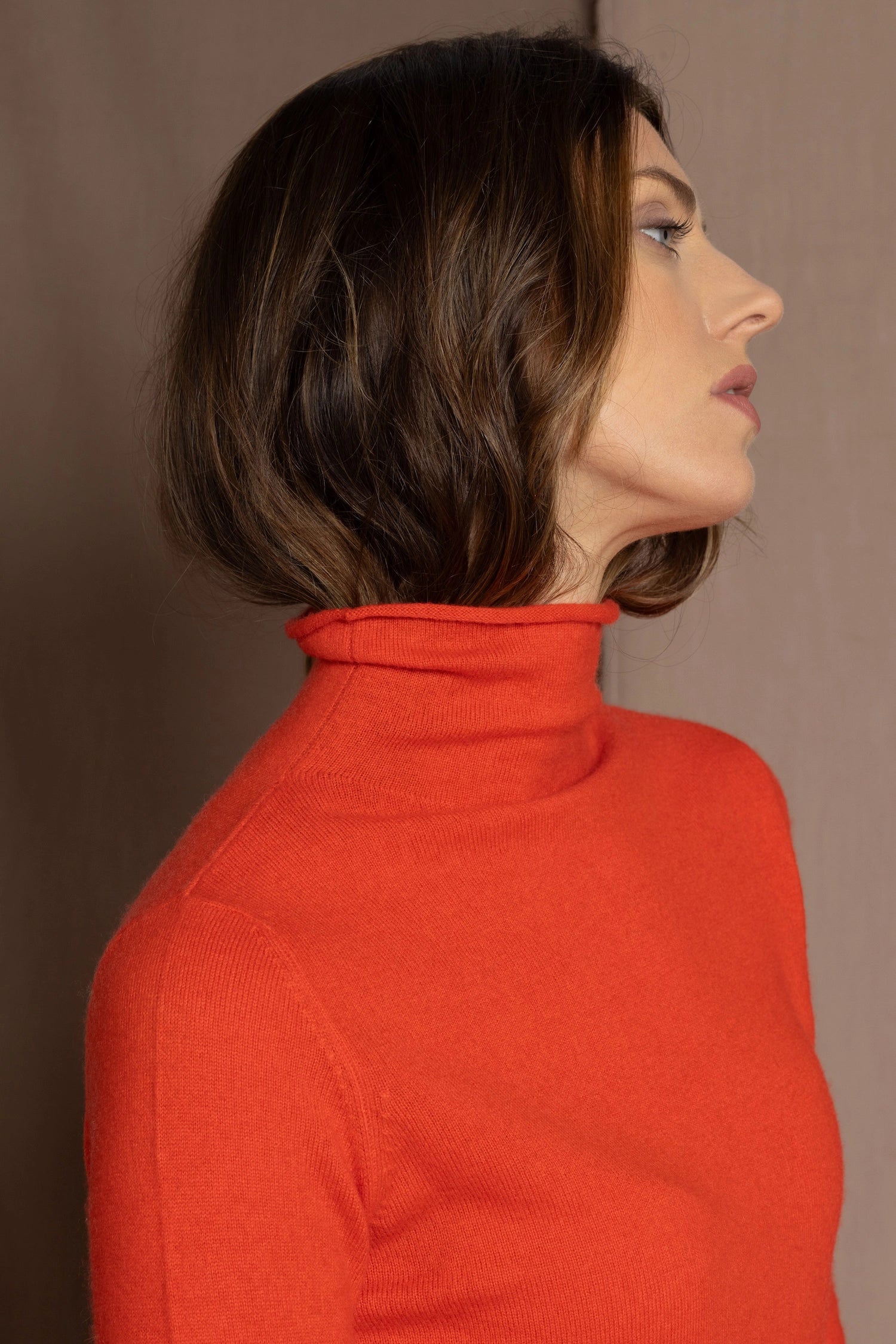 luxury cashmere turtleneck sweater in orange