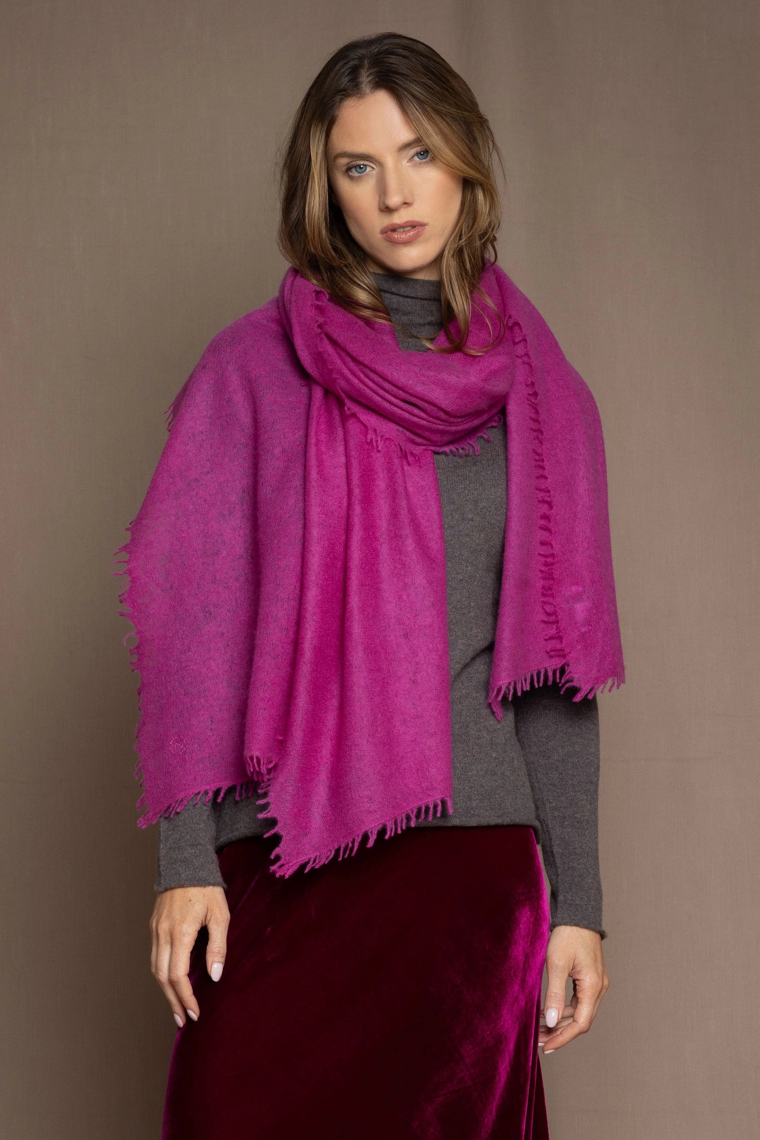 lightweight cashmere wrap in magenta