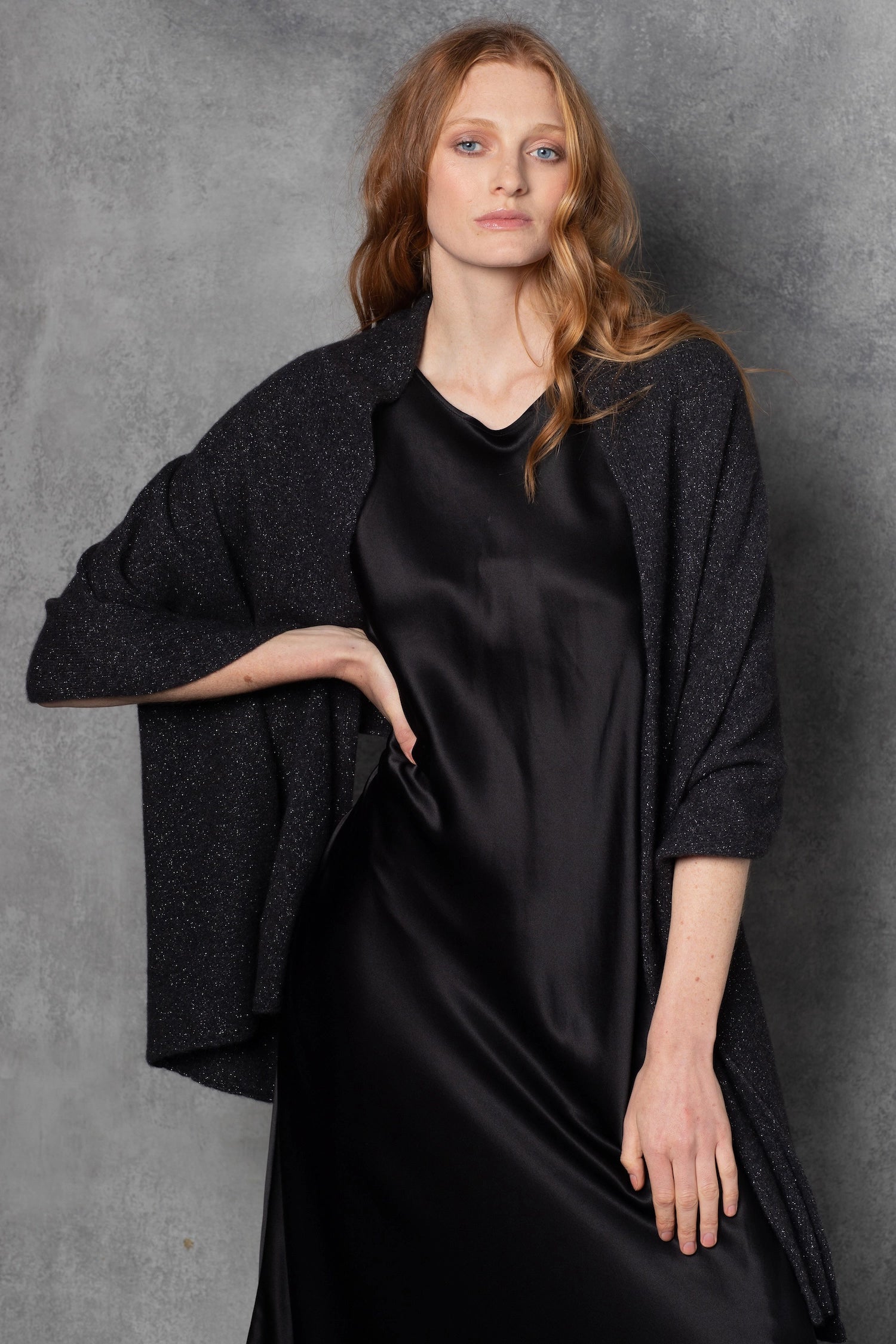 luxury large cashmere wrap in sparkly black