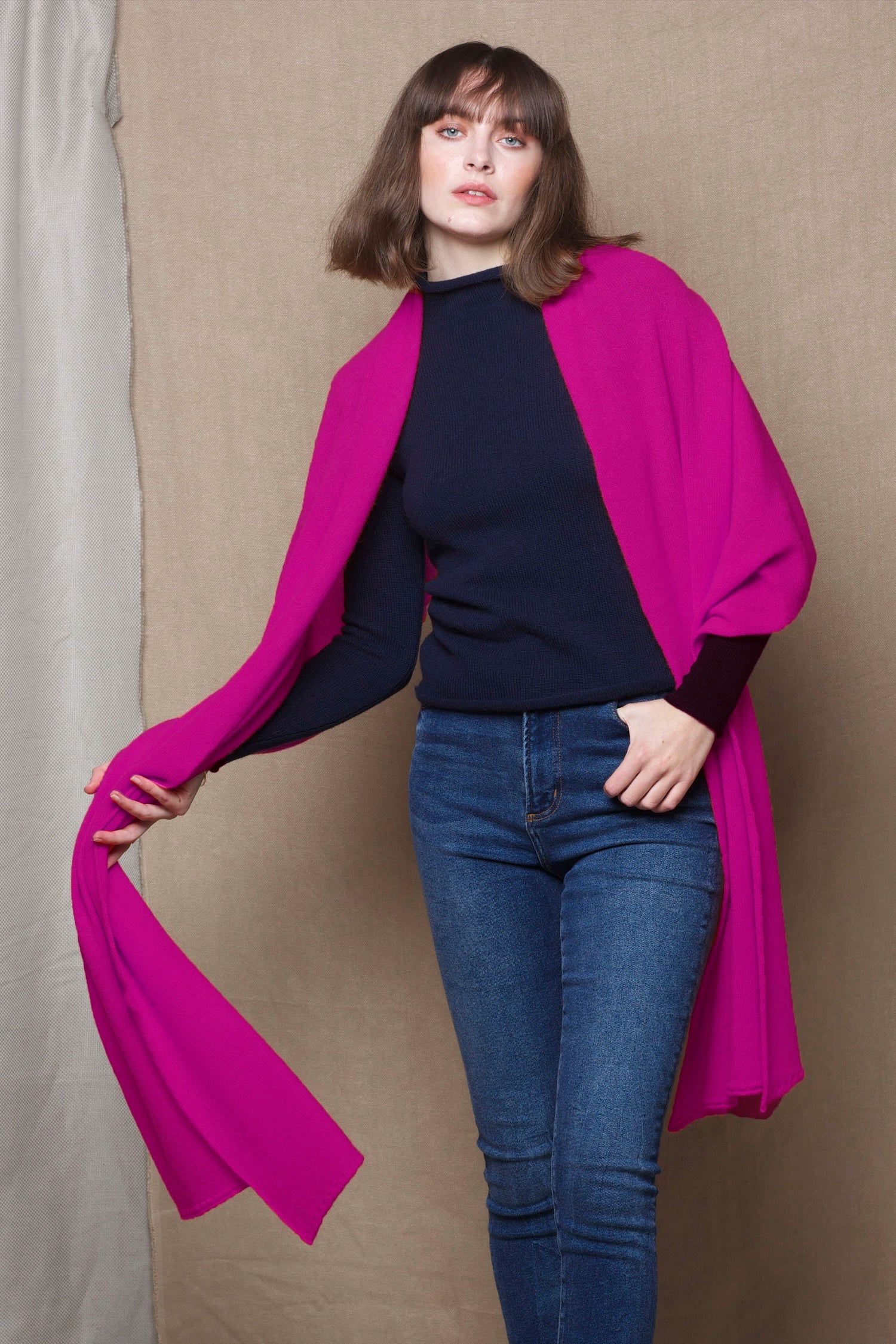 Large Cashmere Scarf in Hot Pink