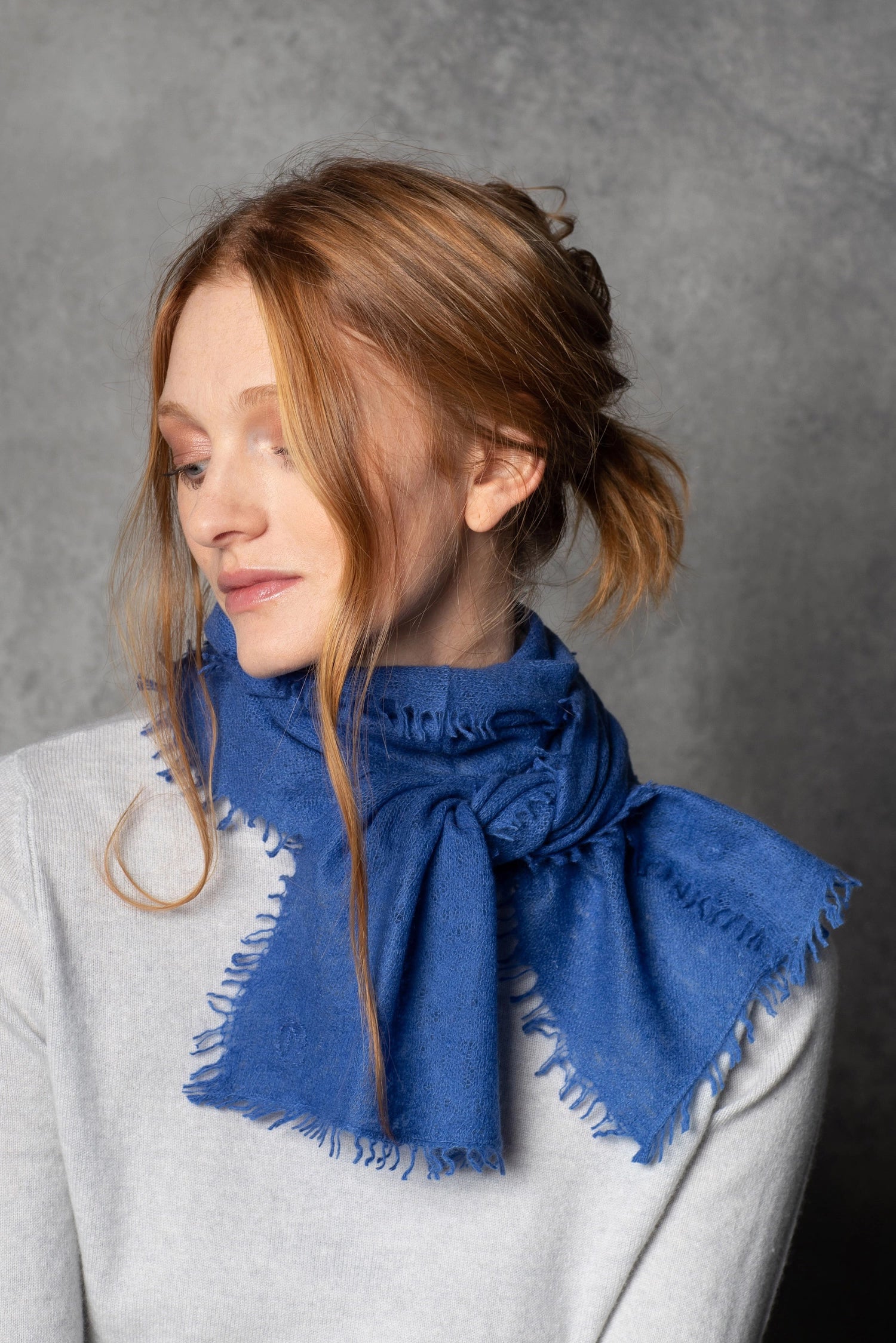 small cashmere scarf in bright blue