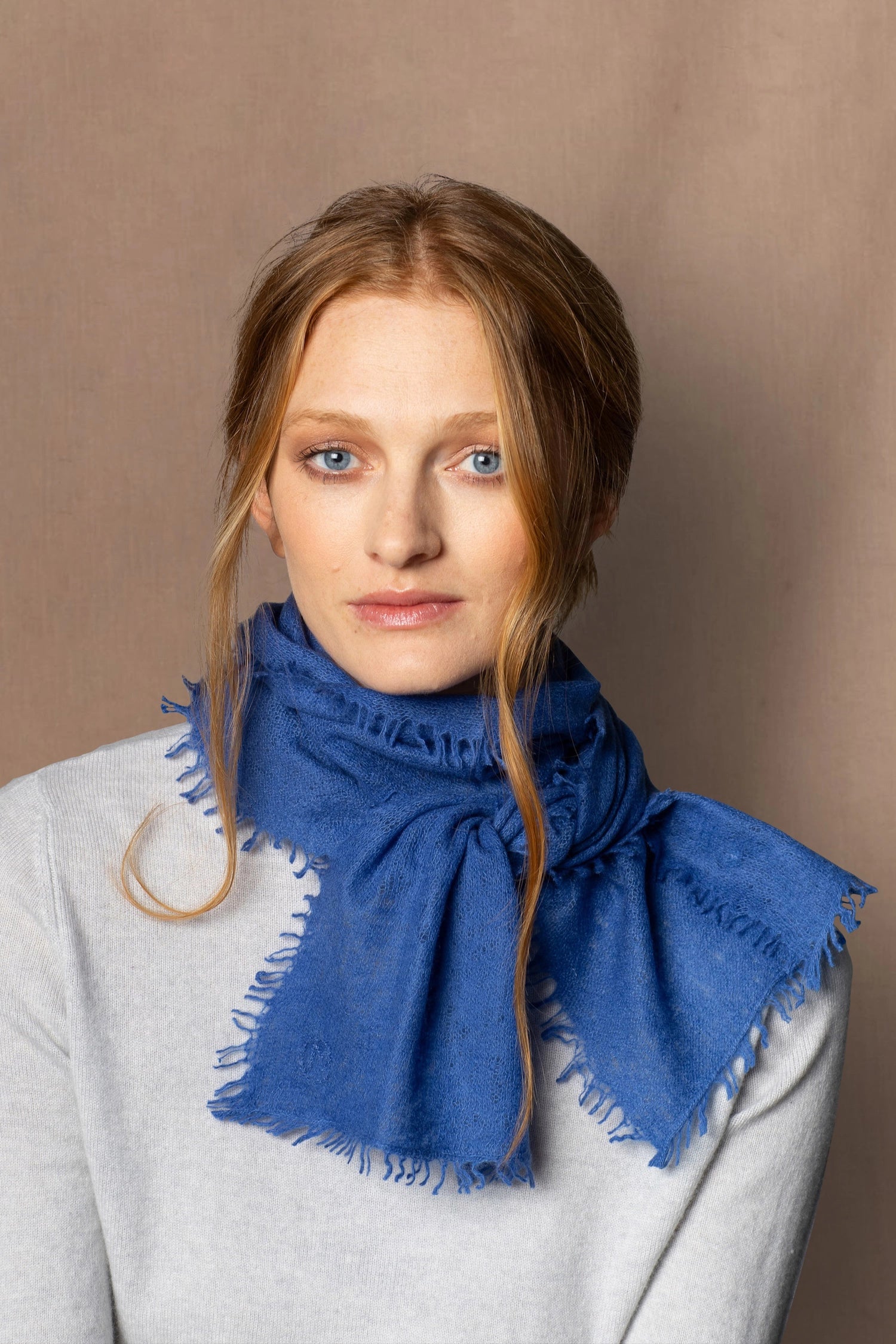 small cashmere scarf in bright blue