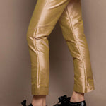 Silk Taffeta Cigarette Trousers in Gold