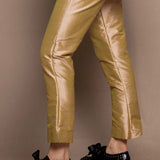 Silk Taffeta Cigarette Trousers in Gold