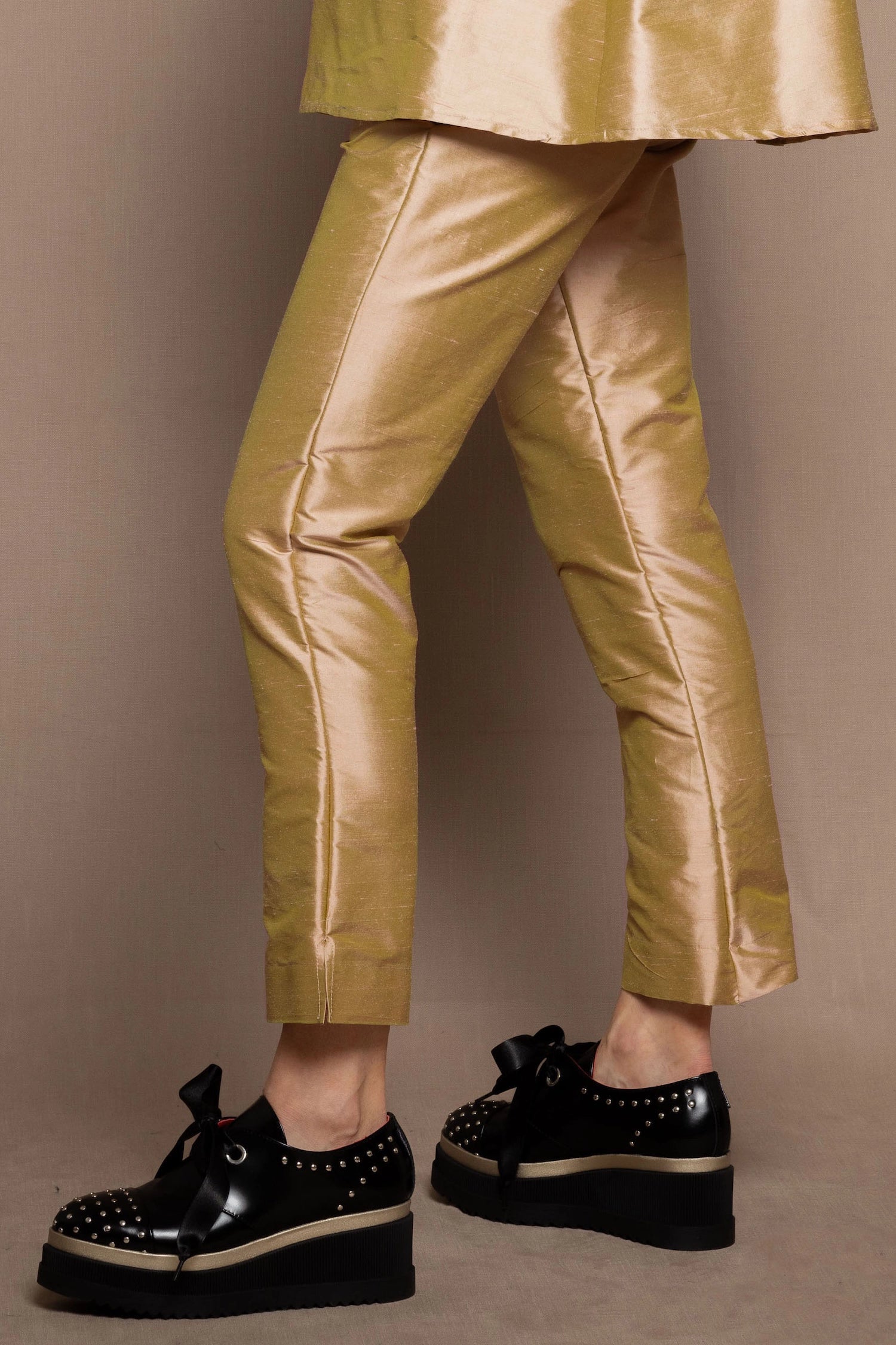 Silk Taffeta Cigarette Trousers in Gold