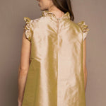 Silk Taffeta Ruffle Sleeveless Top in Gold