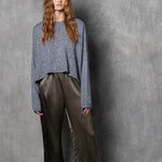 cropped luxury cashmere sweater in blue and grey