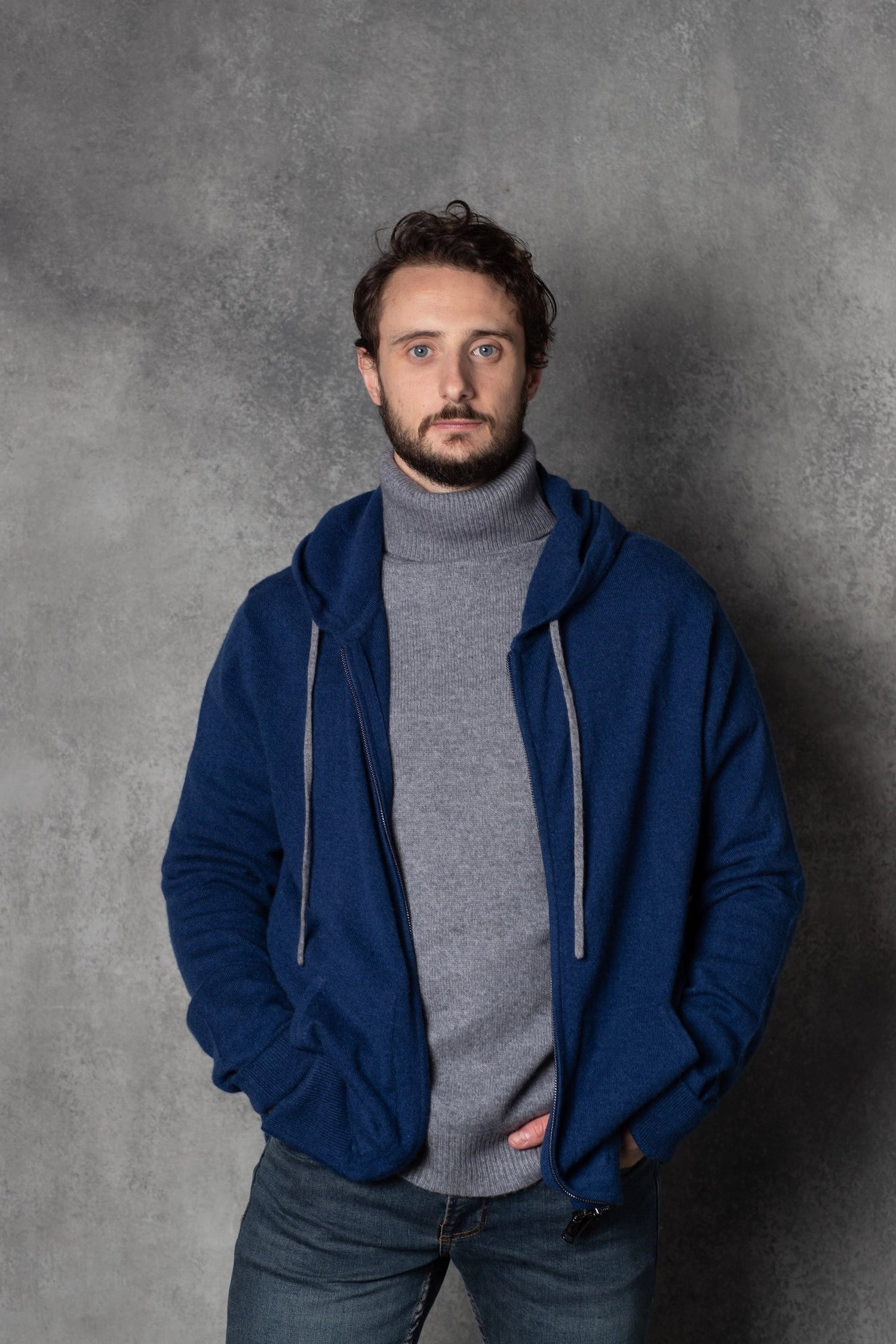 Navy blue cashmere hoodie sales