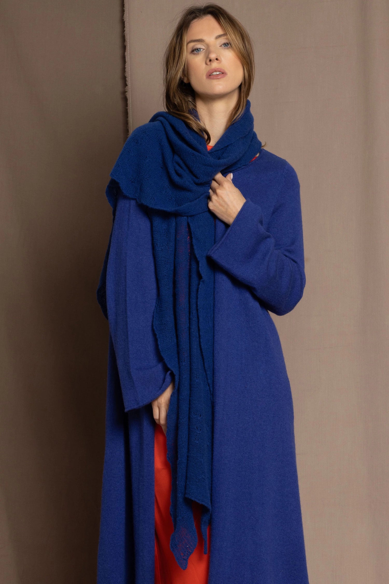 Lace Lightweight Cashmere Wrap in Cobalt Blue